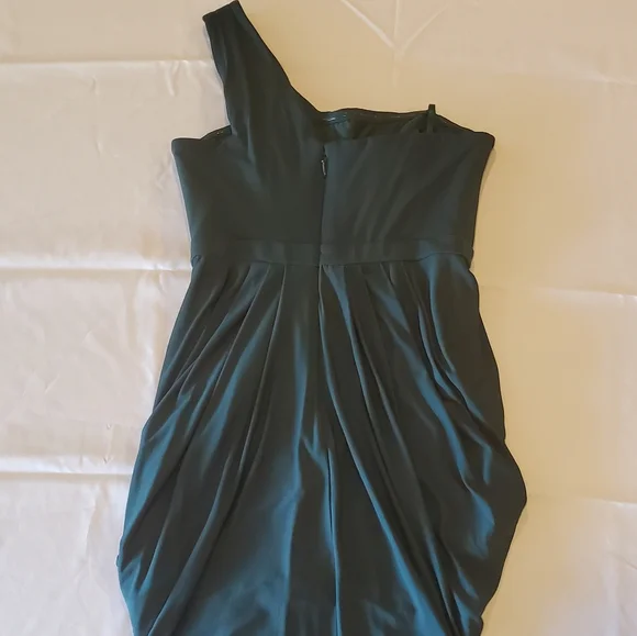 BCBGMaxAzria cocktail dress dark green one shoulder - Picture 2 of 6